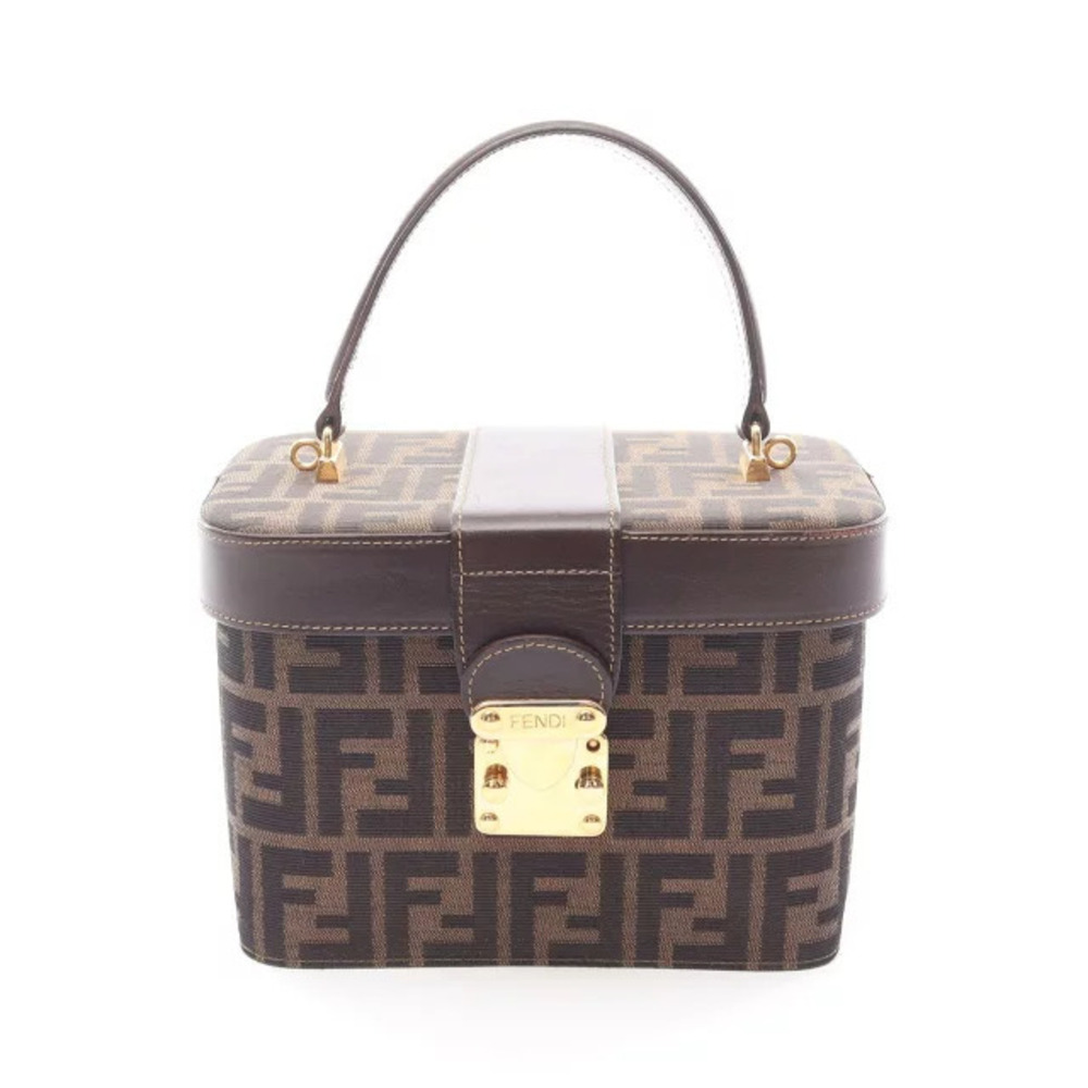 Fendi Zucca Handbag Canvas Leather Brown Black